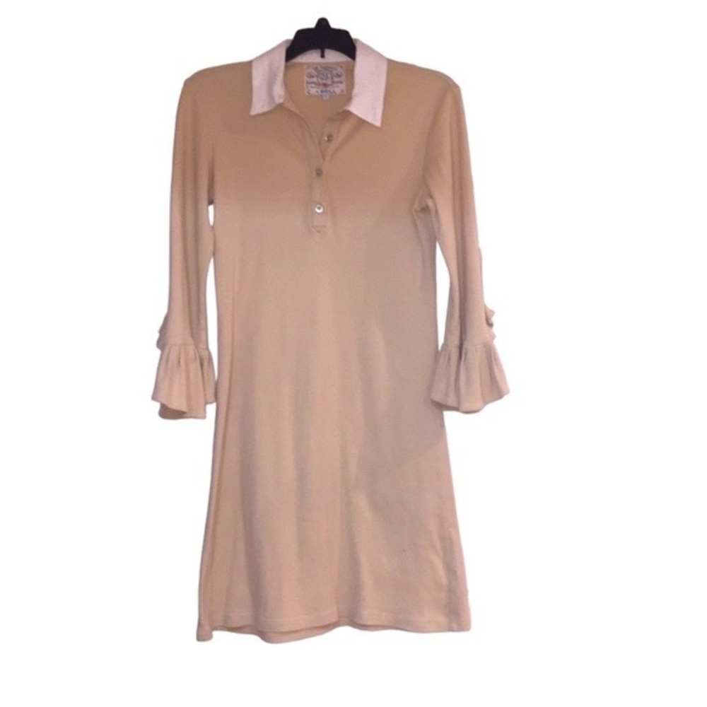 BELL Polo shirt dress with ruffled sleeves Tan - S